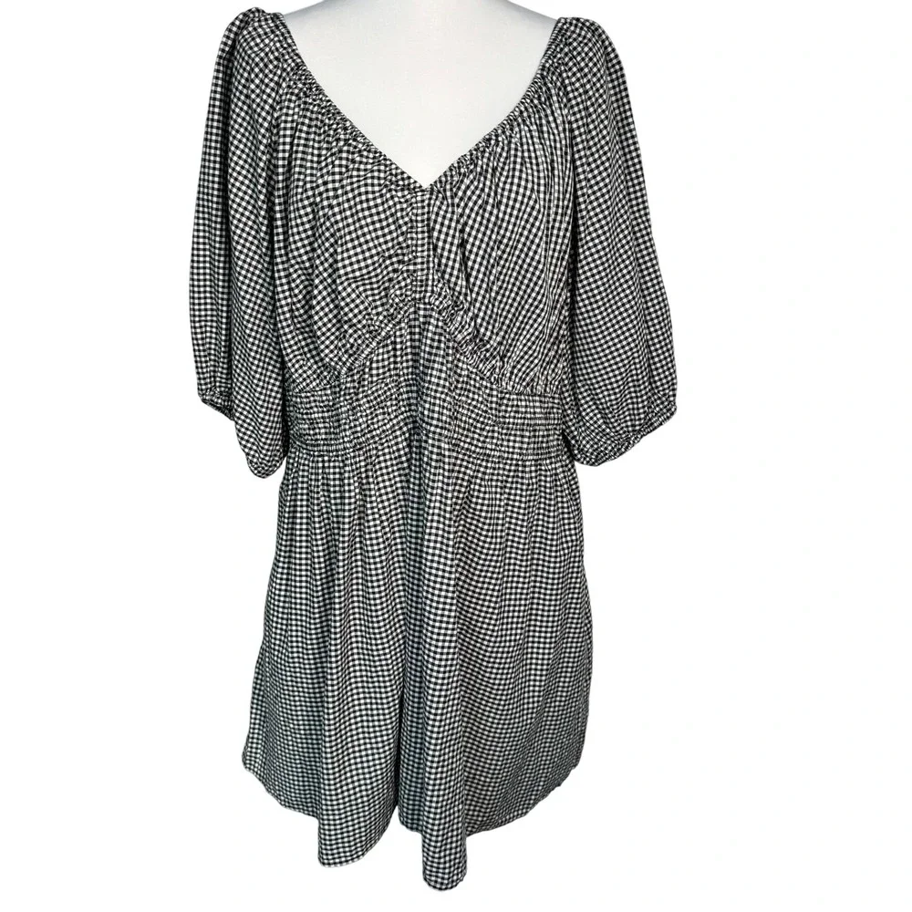 OLD NAVY NWT Women's 2X Black White Gingham Waist-Defined Puff-Sleeve Mini Dress - Picture 2 of 10